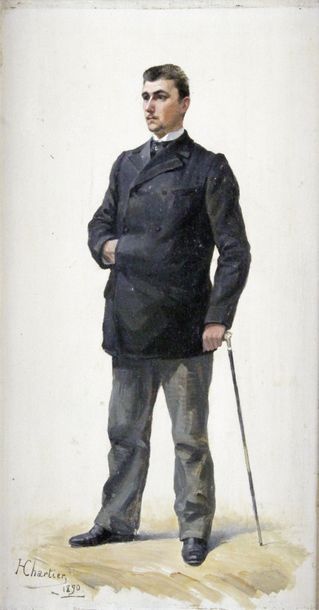 null Henri CHARTIER – 1859-1924 PORTRAIT D’HOMME, 1890 Huile sur panneau signée et...