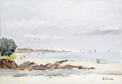 null Gérard BARTHÉLÉMY – 1927-2016 PLAGE BRETONNE Huile sur toile signée en bas à...