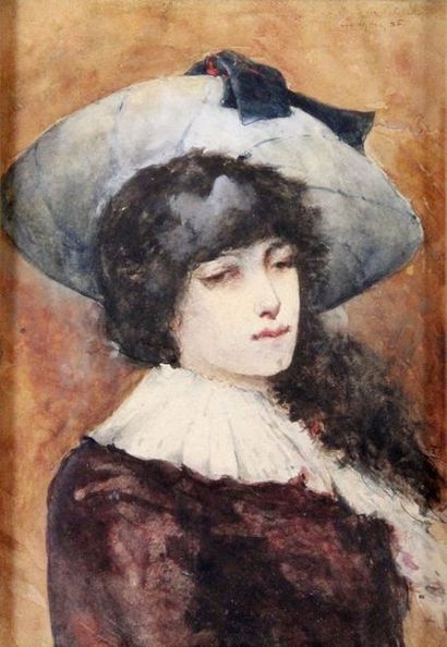 null Dudley HARDY – 1865-1922 FEMME AU CHAPEAU, 1895 Aquarelle et gouache signées...