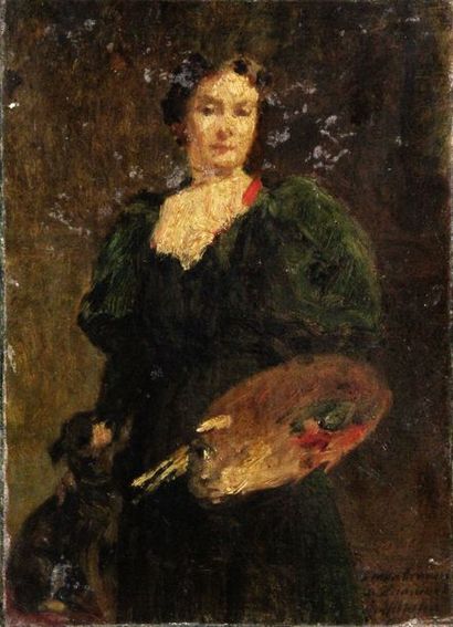 null Alphonse MURATON – 1824-1911 PORTRAIT DE FEMME PEINTRE Huile sur toile signée...