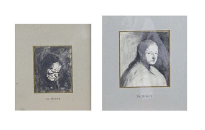 null Théodule RIBOT – 1823-1891 TROIS ÉTUDES DE FEMMES - fusain (13,5 x 12) - lavis...