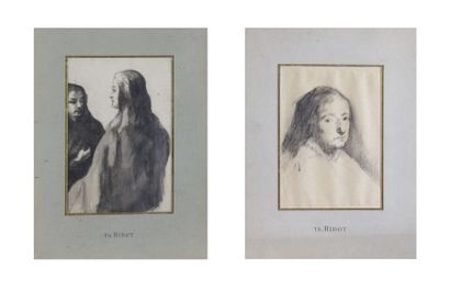 null Théodule RIBOT – 1823-1891 TROIS ÉTUDES DE PERSONNAGES - fusain (17 x 12) -...