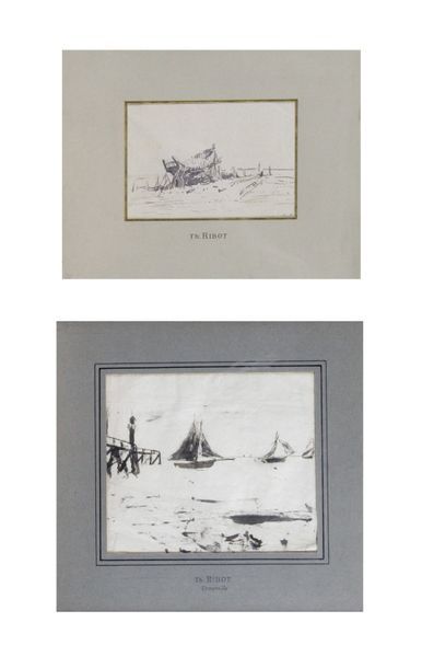 null Théodule RIBOT – 1823-1891 DEUX MARINES - LA BARQUE (10 x 15) - LE PORT DE TROUVILLE...
