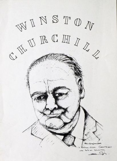 null Ed. GOUJON, école française du XXe siècle WINSTON CHURCHILL, 1965 Lithographie...