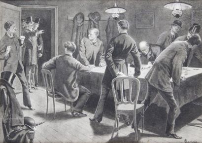 null Gustave BOURGAIN – 1855-1921 LE TRIPOT Lavis d’encre de Chine signé en bas à...