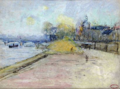 null Charles BOUSQUET – 1856-1946 PARIS, LA SEINE Pastel signé du cachet de la vente...