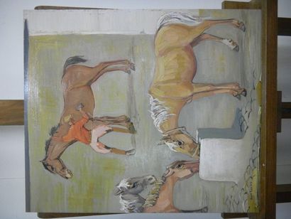 null Daniel ROUVIERE (1930-2016) Etude de chevaux Huile sur panneau Signé en bas...