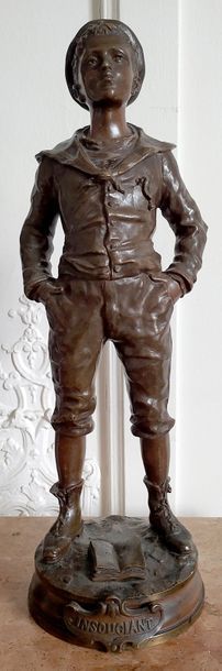 null Charles ANFRIE (1833-1905) Insouciant Bronze à patine brune nuancée et rouille...