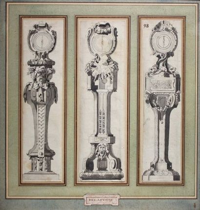 null Jean-Charles DELAFOSSE (1734-1789) Trois études pour des horloges de parquet...