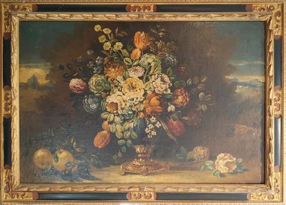 null Dans le goût HOLLANDAIS Bouquet de fleurs Paire d'huiles sur toiles 72 x 111...