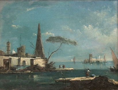 null Giacomo GUARDI (Venise 1764 - 1835) Caprice Vénitien à l'obélisque Toile 25,5...