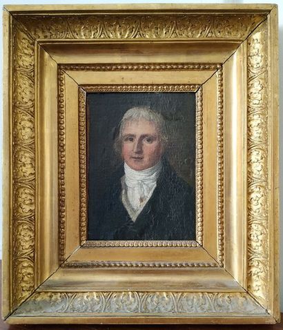 null ECOLE FRANCAISE du XIXème siècle Portrait d'homme Panneau Cadré en bois doré...