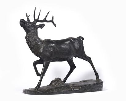 null Antoine Louis BARYE (1796-1875) Cerf Debout, grand modèle, 1829 Bronze à patine...