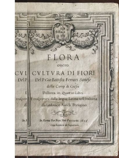 null FERRARI. Flora overo cultura di fiori. Roma : Facciotti, 1638. In-4, demi-basane...