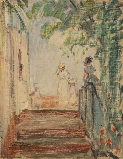 null Henri LEBASQUE (1865-1937) Etude pour « Jeunes filles et enfants sur la terrasse...