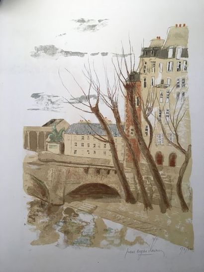 null Carton à dessins comprenant une eau-forte de Michel CIRY Les tuileries sous...