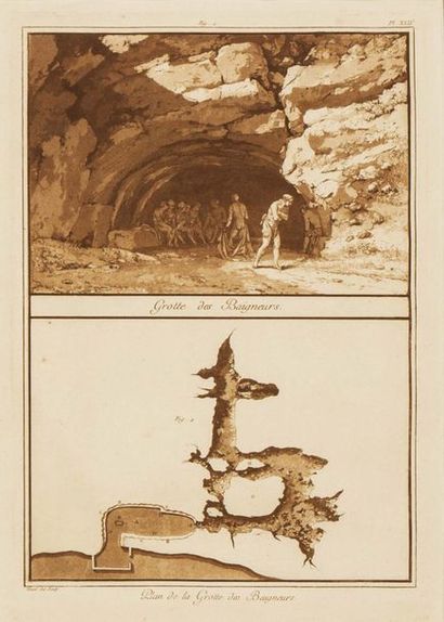 null Jean-Pierre HOUËL (1735-1813) La Grotte des Baigneurs Gravure à l’aquatinte...