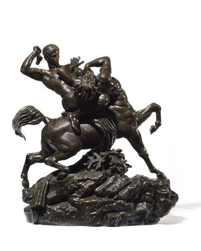 null Thésée combattant le centaure Biénor (3ème réduction) Épreuve en bronze patiné,...