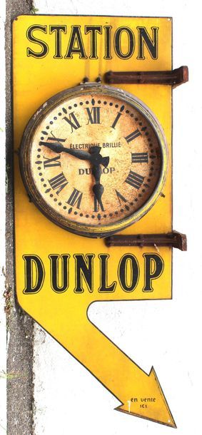 null Horloge DUNLOP 

Plaque émaillée double face " Station Dunlop, en vente ici",...