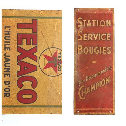 null Plaques Texaco et Champion

Deux plaques en tôle lithographiée.

- Plaque lithographiée...