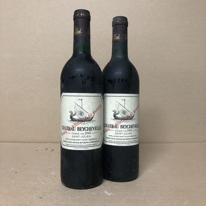 null 2 bottles CHÂTEAU BEYCHEVELLE 1990 4th GC (low light levels, very low light...