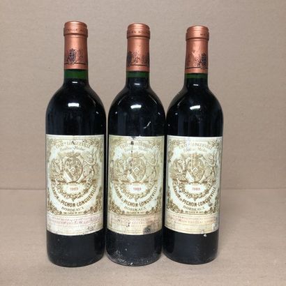 null 3 bottles CHÂTEAU PICHON BARON 1989 2nd GC (faded, damaged, washed labels)