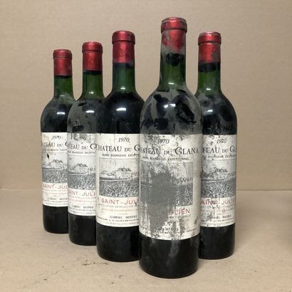 5 bouteilles CHÂTEAU DU GLANA 1970 (niveaux...