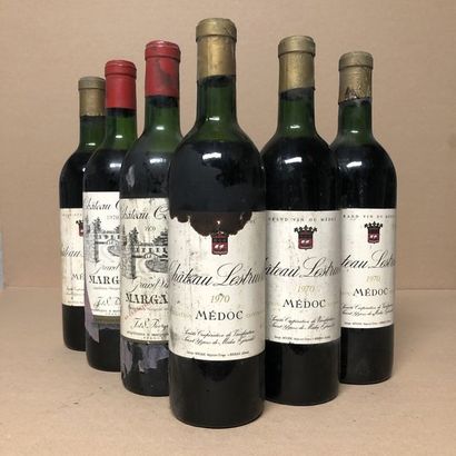 6 bouteilles : 2 CHÂTEAU CANUET 1970 Margaux,...