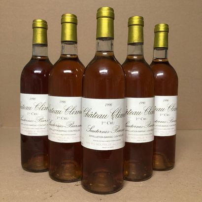 null 5 bottles CHÂTEAU CLIMENS 1990 1er Cru (very low light levels, faded labels...