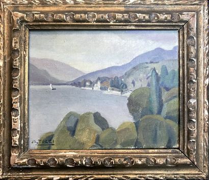 null MARIO TOZZI (1895-1979)
Sur le lac Majeur, 1921
Huile sur toile
Signée en bas...