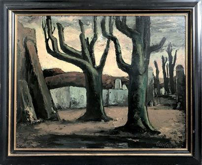 null ANNE CARLU (1895-1972) Paysage aux arbres Huile sur isorel Signée et datée 39...