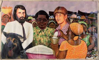 null MOKE (1950-2001) (MONSENGWO KEJWAMFI DIT) Sans titre, 1980 Peinture sur sac...