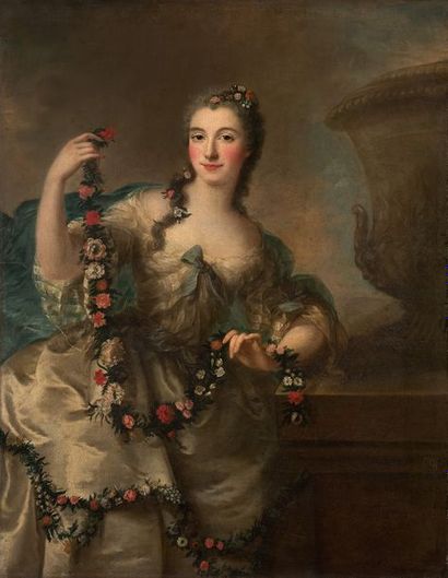 null Marianne LOIR (active à Paris de 1754 à 1769) Jeune dame à la guirlande de fleurs...