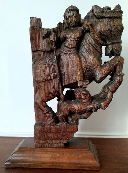 null CHEVAL en bois sculpté, Inde du Sud, XIXeme siècle Element de sculpture de bois...