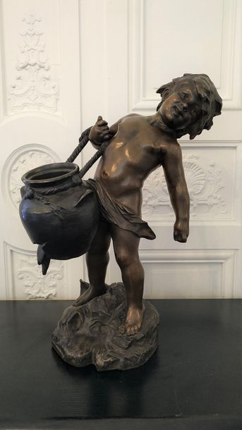 null Auguste MOREAU (1834-1917) Le pot cassé Bronze à patine brune signé sur la terrasse...