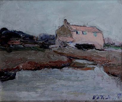 null VLADIMIR de TERLIKOWSKI 	1873 - 1954. La maison rose. Huile sur toile signée...