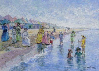 null CLAUDE PISSARO, Né en 1935. La plage de Deauville Pastel signé en bas à droite....