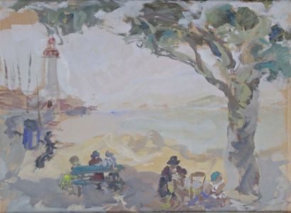 null MANE-KATZ 1894-1962. Promenade près du phare, 1928. Gouache signée et datée...