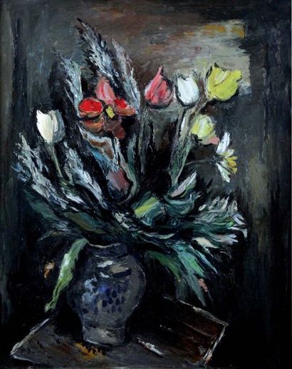 null ANDERS OSTERLIND 1887-1960. Vase de fleurs 1953. Huile sur toile signée en bas...