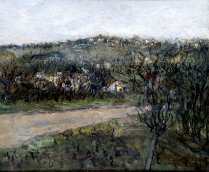 null MAURICE UTRILLO 1883-1955. Paysage d’hiver à Montmagny vers 1907. Huile sur...