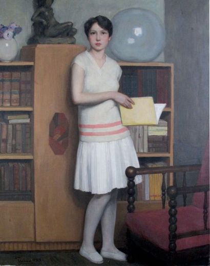 null MAURICE EHLINGER 1896-1981. Lecture, portrait de Ginette Dollinger, 1928 Huile...