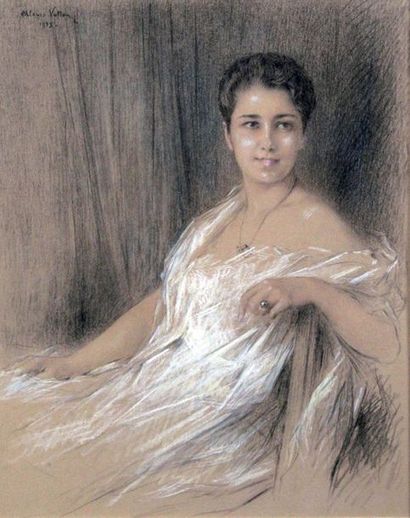 null ALEXIS VOLLON 1865 - 1945. Portrait de jeune femme, 1935, Pastel signé et daté...