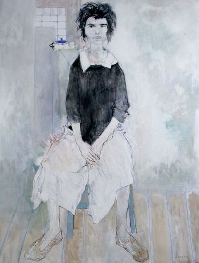null JEAN JANSEM 1920-2013. Jeune femme assise. Huile sur toile signée en bas à droite....