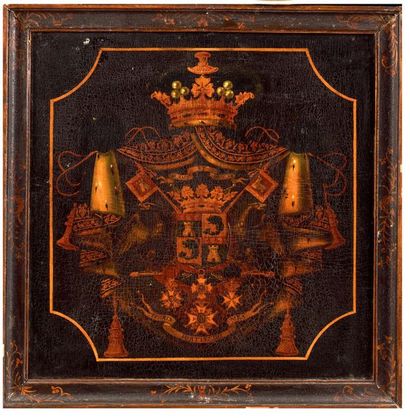 null Antoine MARGRY, attribué à. Panneau de carrosse peint aux armes du Marquis de...