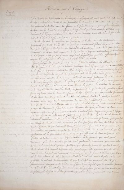 null [MANUSCRIT] Mémoire sur l’Espagne. S.l., novembre 1796, in-folio, [3] ff. n....