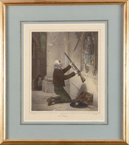 null ROEHN, d’après. « Un vendéen bénissant son fusil devant la Vierge. » Lithographie...