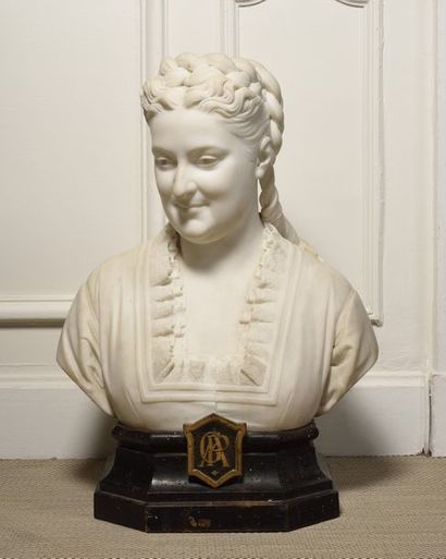 null Jean GARNIER (1853-1910) Madame Groupe's bust in white marble signed on the...