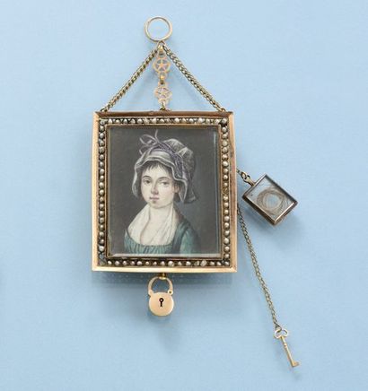 null Late 18th century pendant in 750 thousandths pink gold with two miniatures on...