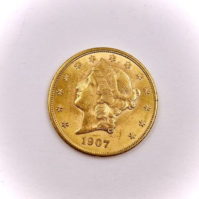 null 20 US Dollar gold coin with a 1907 Liberty profile. Weight: 33.5 g Diameter:...
