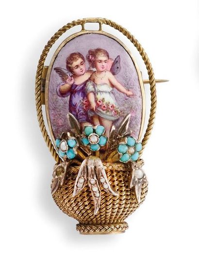 19th century brooch in silver, yellow gold,...